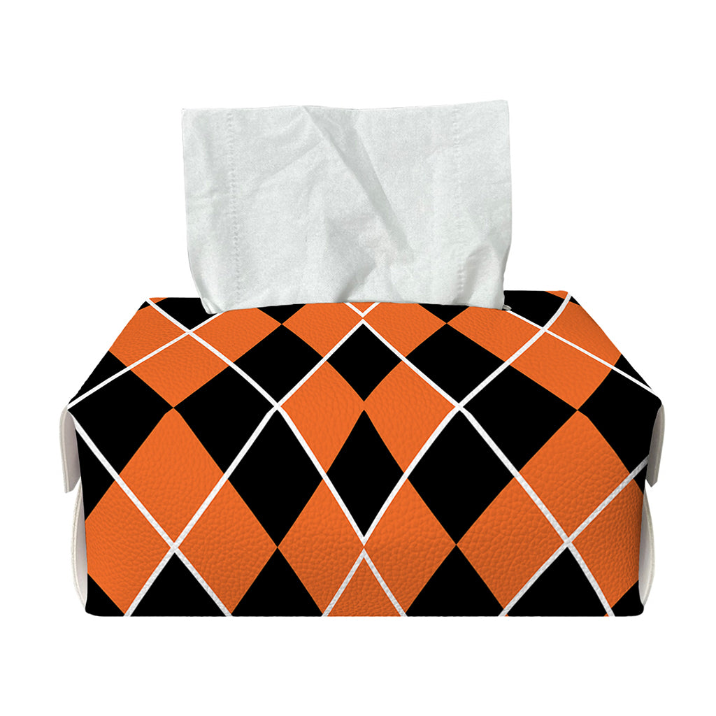 Orange And Black Halloween Argyle Print Rectangle Tissue Box Cover