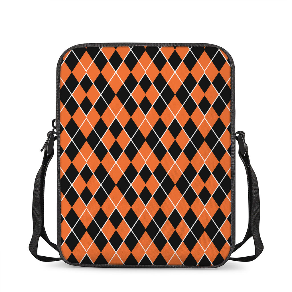 Orange And Black Halloween Argyle Print Rectangular Crossbody Bag