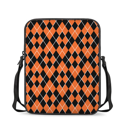 Orange And Black Halloween Argyle Print Rectangular Crossbody Bag