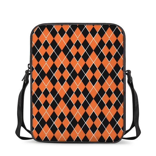 Orange And Black Halloween Argyle Print Rectangular Crossbody Bag