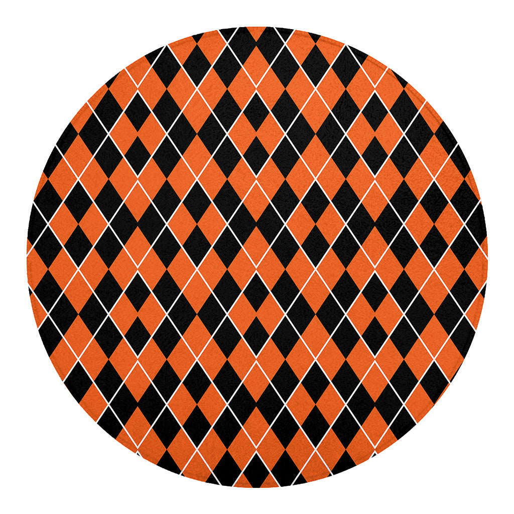 Orange And Black Halloween Argyle Print Round Blanket