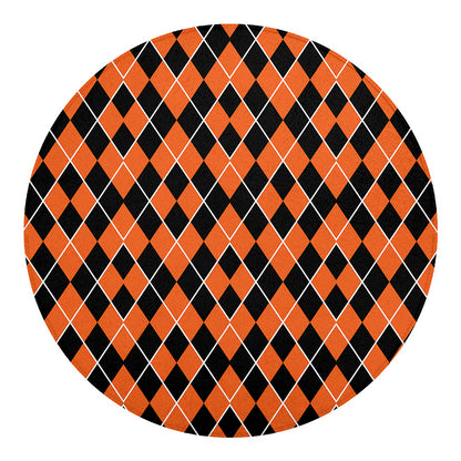 Orange And Black Halloween Argyle Print Round Blanket