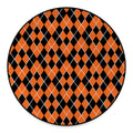 Orange And Black Halloween Argyle Print Round Floor Mat
