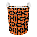 Orange And Black Halloween Argyle Print Round Laundry Basket