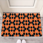 Orange And Black Halloween Argyle Print Rubber Doormat