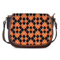 Orange And Black Halloween Argyle Print Saddle Bag