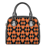 Orange And Black Halloween Argyle Print Shoulder Handbag
