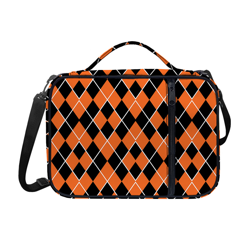 Orange And Black Halloween Argyle Print Shoulder Strap Bible Bag