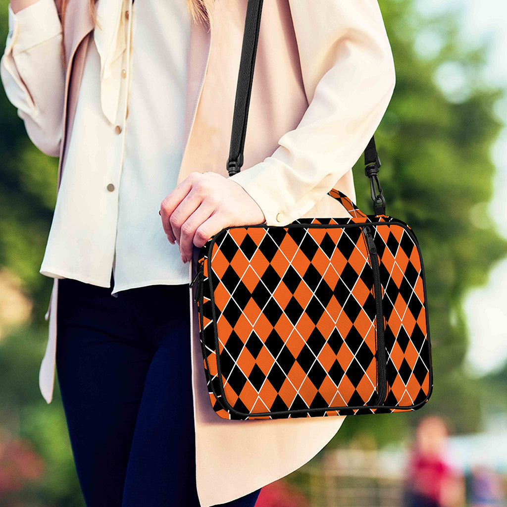 Orange And Black Halloween Argyle Print Shoulder Strap Bible Bag