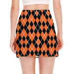 Orange And Black Halloween Argyle Print Side Slit Mini Skirt