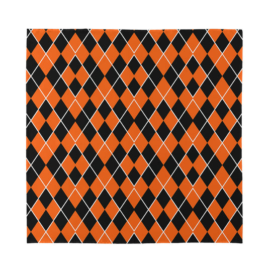 Orange And Black Halloween Argyle Print Silk Bandana