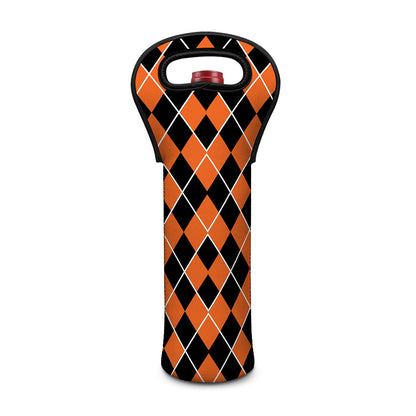 Orange And Black Halloween Argyle Print Single Neoprene Wine Tote