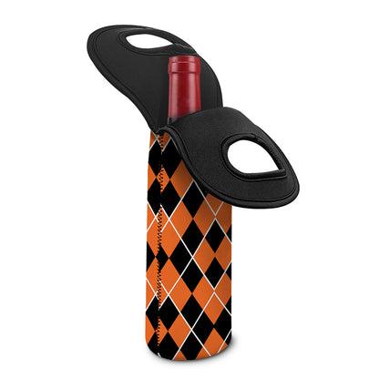 Orange And Black Halloween Argyle Print Single Neoprene Wine Tote