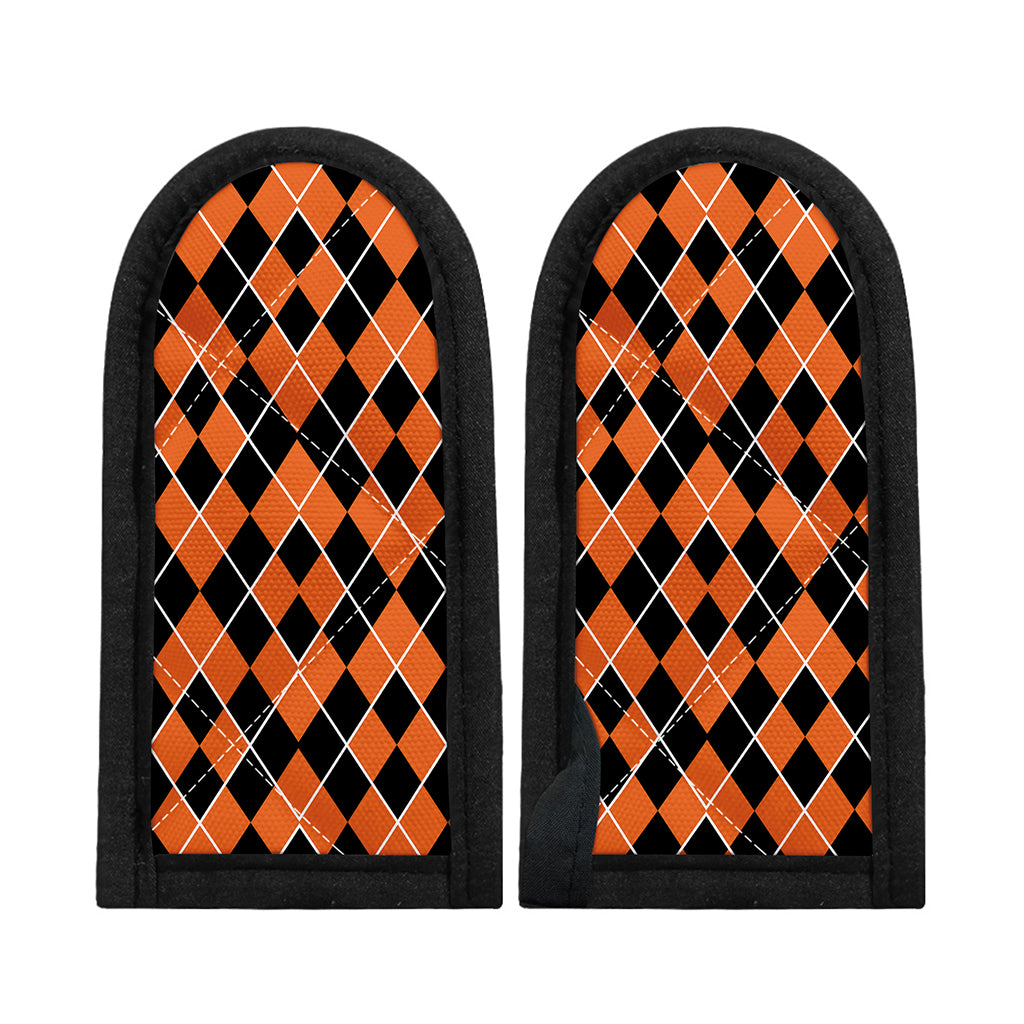 Orange And Black Halloween Argyle Print Skillet Handle Cover