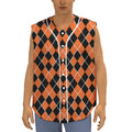 Orange And Black Halloween Argyle Print Sleeveless Baseball Jersey