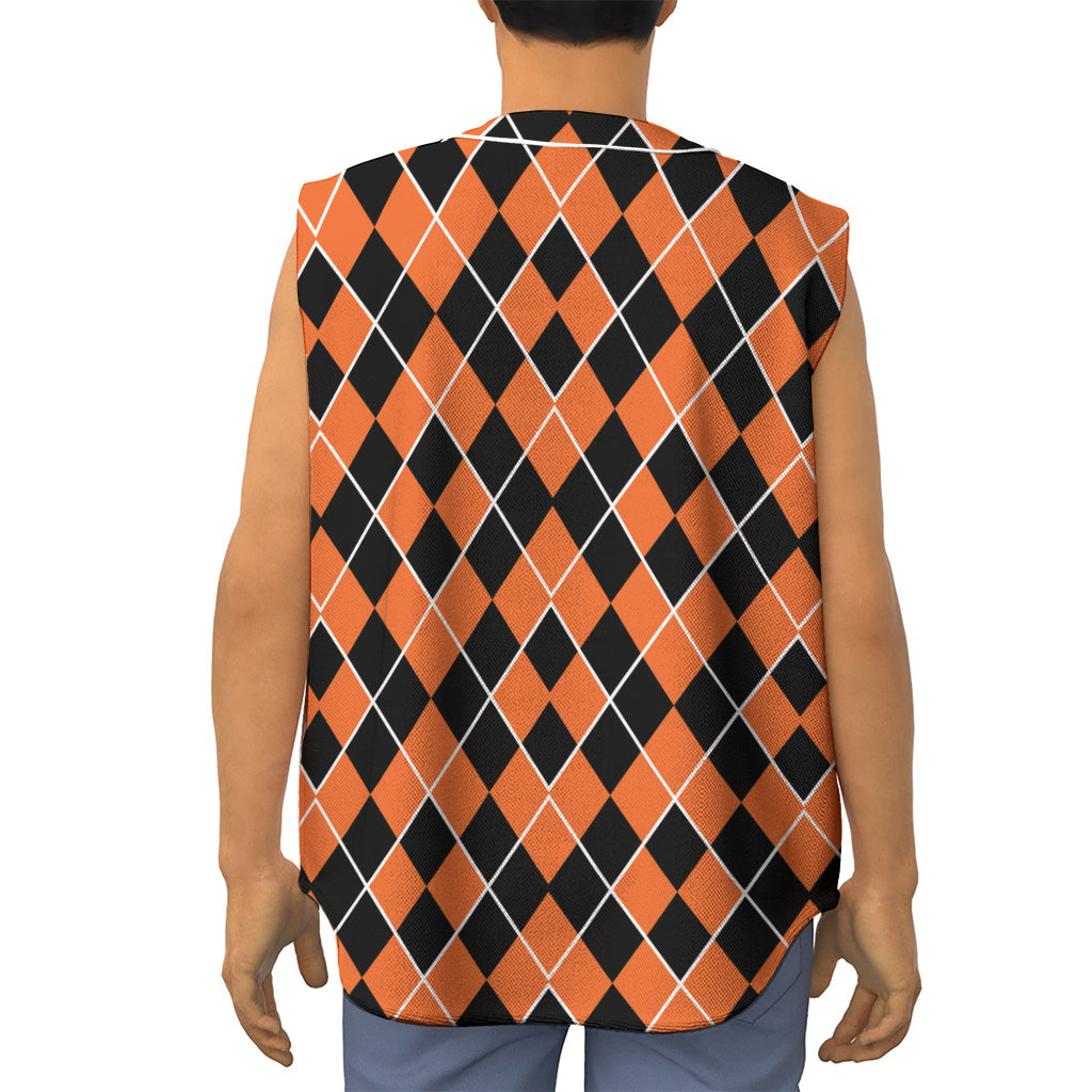 Orange And Black Halloween Argyle Print Sleeveless Baseball Jersey