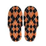 Orange And Black Halloween Argyle Print Slippers