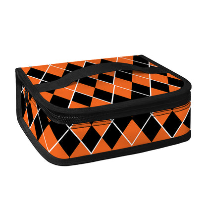 Orange And Black Halloween Argyle Print Small Lunch Bag