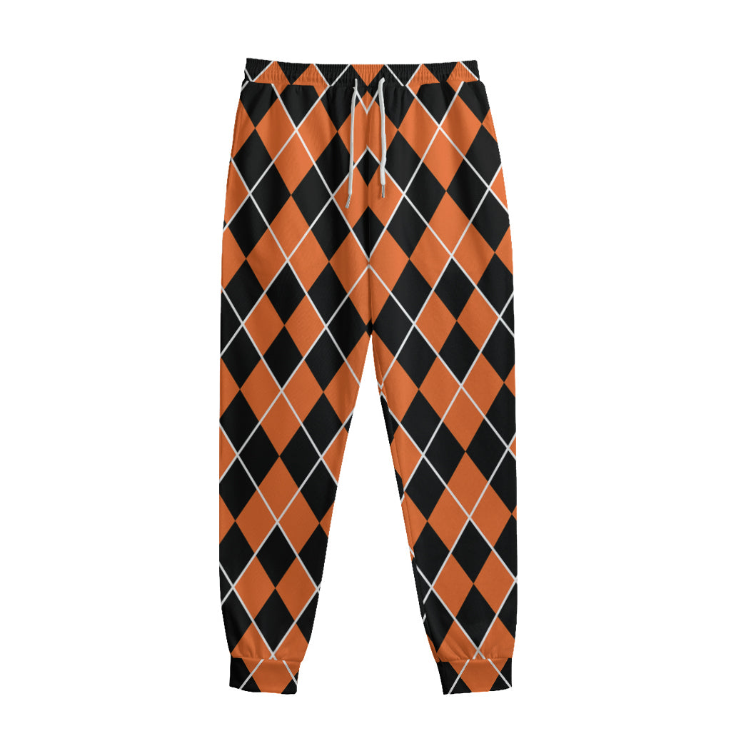 Orange And Black Halloween Argyle Print Sweatpants