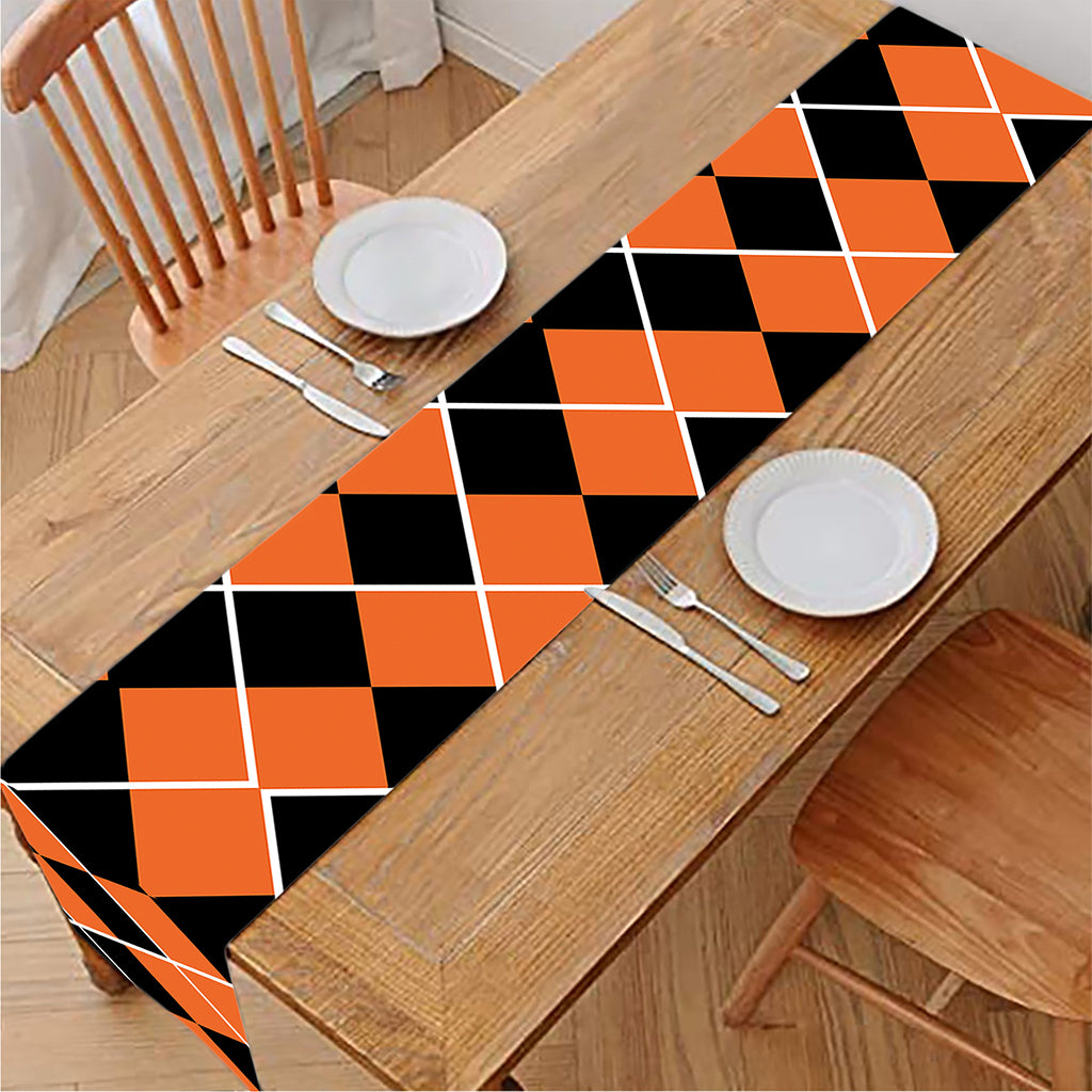 Orange And Black Halloween Argyle Print Table Runner