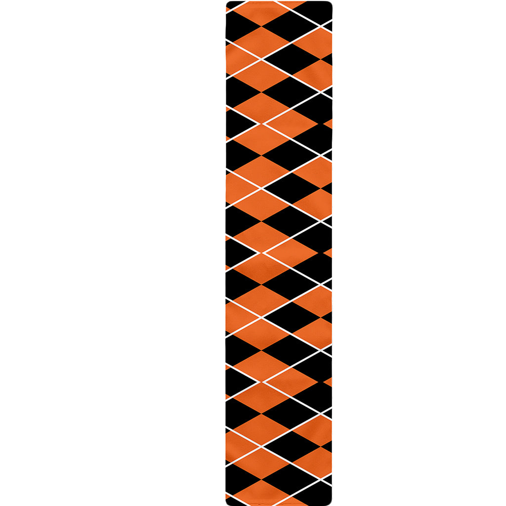 Orange And Black Halloween Argyle Print Table Runner