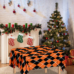 Orange And Black Halloween Argyle Print Tablecloth