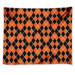 Orange And Black Halloween Argyle Print Tapestry