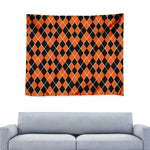 Orange And Black Halloween Argyle Print Tapestry