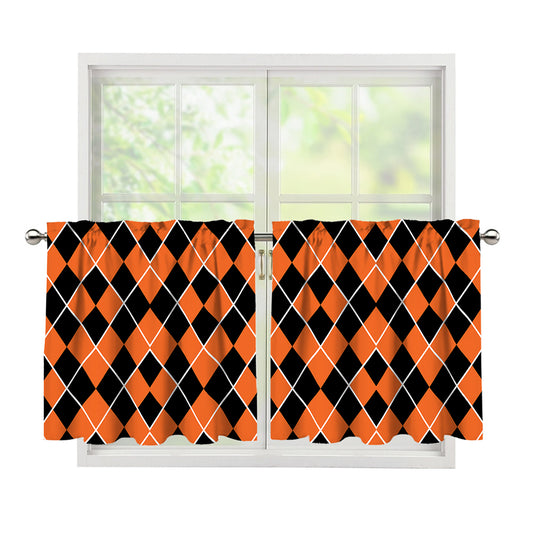 Orange And Black Halloween Argyle Print Tier Curtains