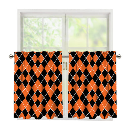 Orange And Black Halloween Argyle Print Tier Curtains