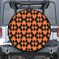 Orange And Black Halloween Argyle Print Tire Cover