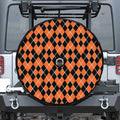 Orange And Black Halloween Argyle Print Tire Cover With Camera Hole