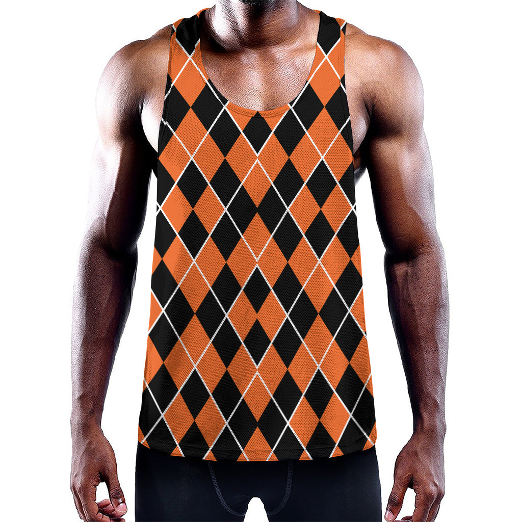 Orange And Black Halloween Argyle Print Training Tank Top
