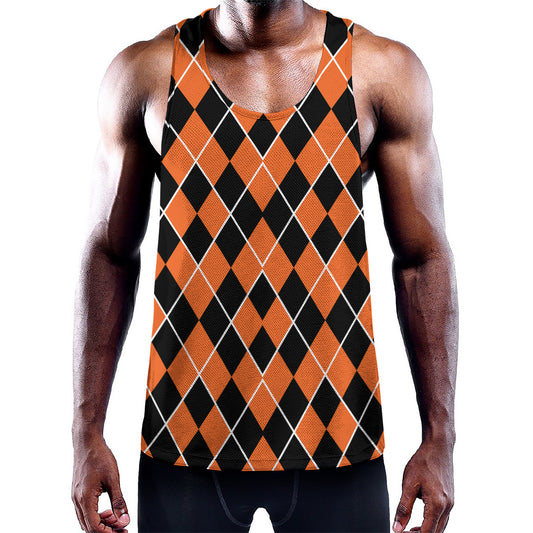 Orange And Black Halloween Argyle Print Training Tank Top