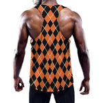 Orange And Black Halloween Argyle Print Training Tank Top