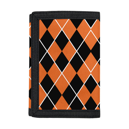 Orange And Black Halloween Argyle Print Trifold Wallet