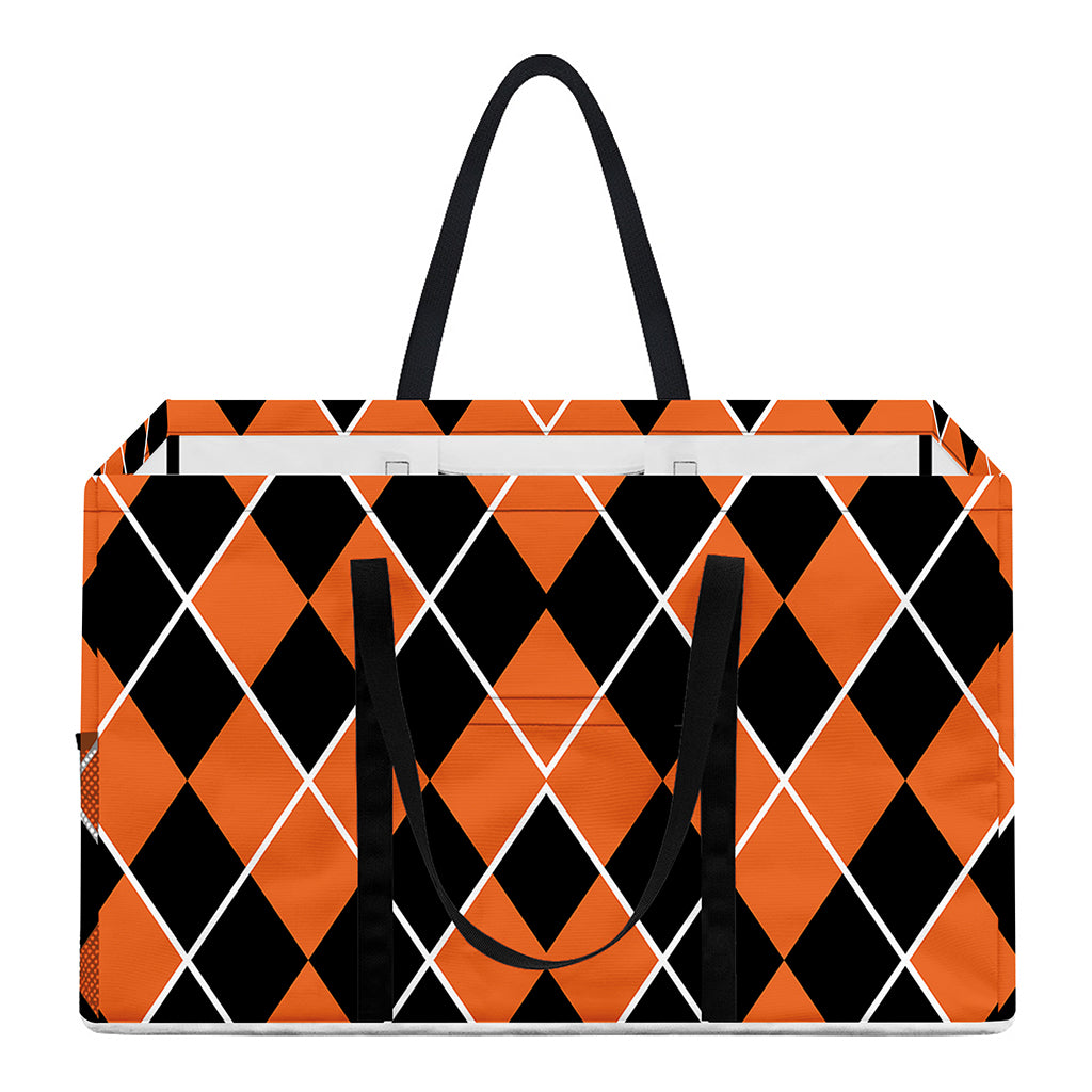 Orange And Black Halloween Argyle Print Utility Tote Bag