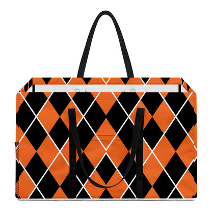 Orange And Black Halloween Argyle Print Utility Tote Bag