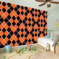 Orange And Black Halloween Argyle Print Wall Sticker