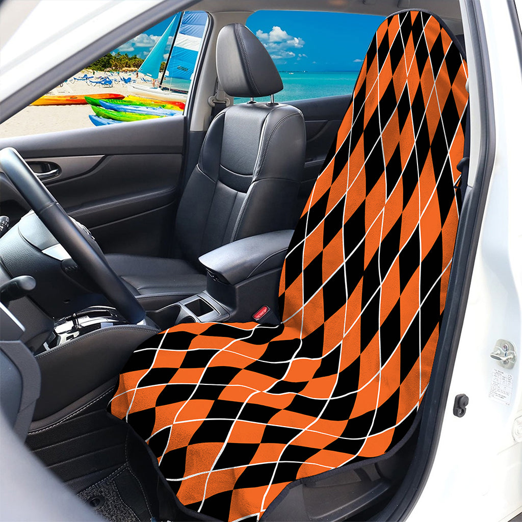 Orange And Black Halloween Argyle Print Waterproof Car Seat Cover