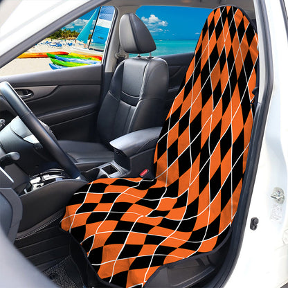 Orange And Black Halloween Argyle Print Waterproof Car Seat Cover