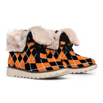 Orange And Black Halloween Argyle Print Winter Boots