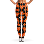 Orange And Black Halloween Argyle Print Women's Leggings