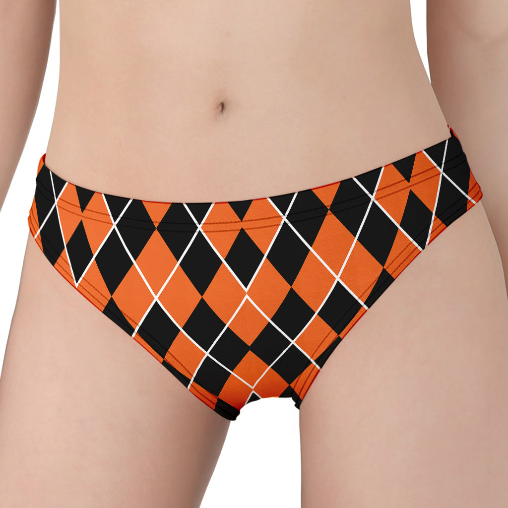 Orange And Black Halloween Argyle Print Women's Panties