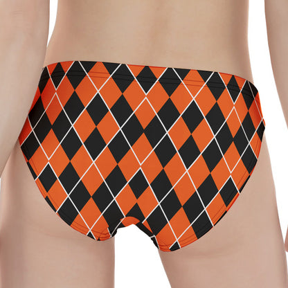Orange And Black Halloween Argyle Print Women's Panties