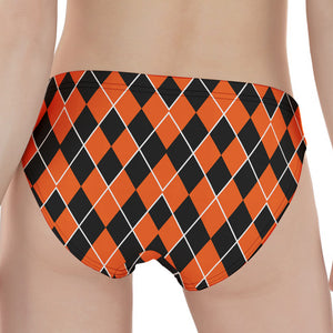 Orange And Black Halloween Argyle Print Women's Panties