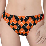 Orange And Black Halloween Argyle Print Women's Thong