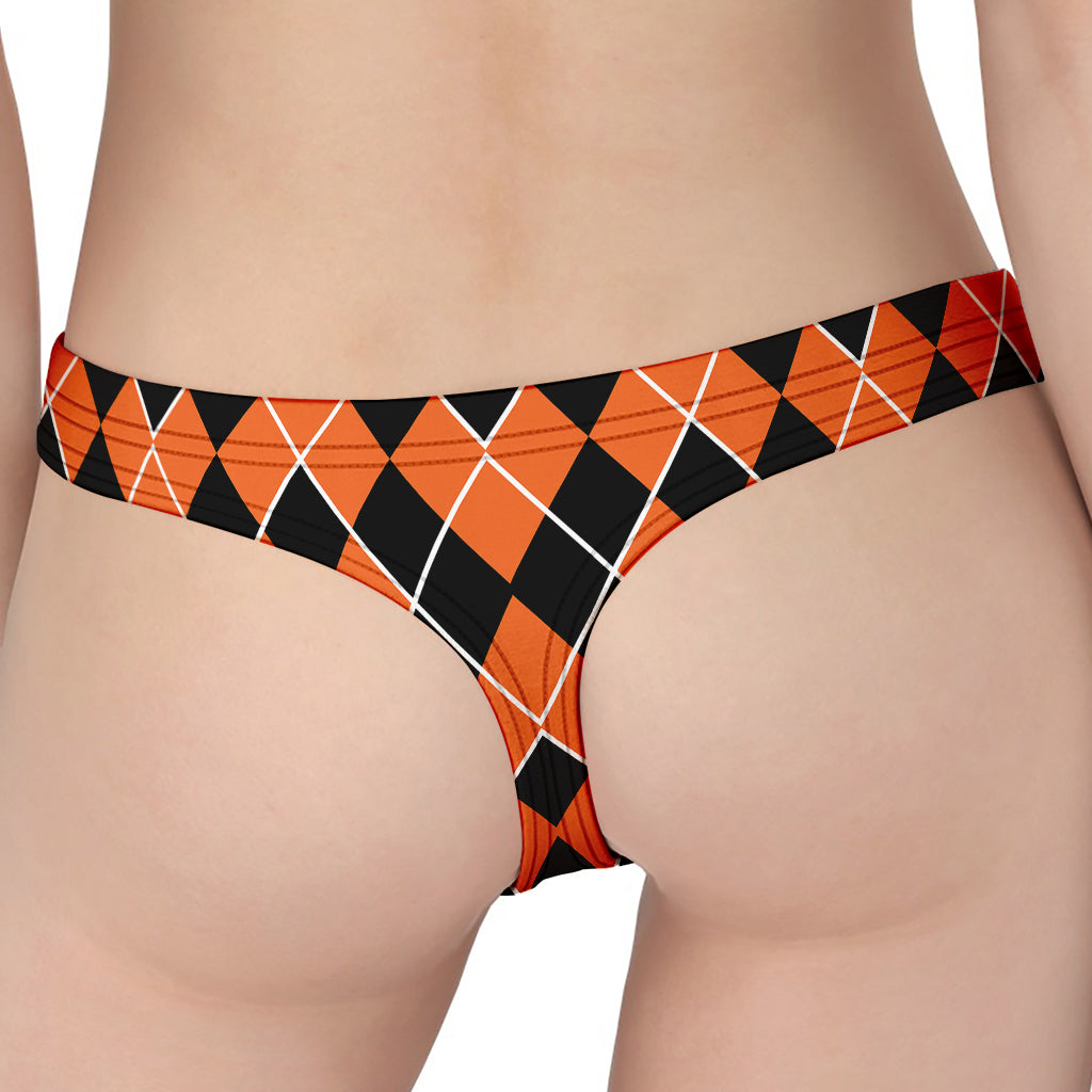 Orange And Black Halloween Argyle Print Women's Thong