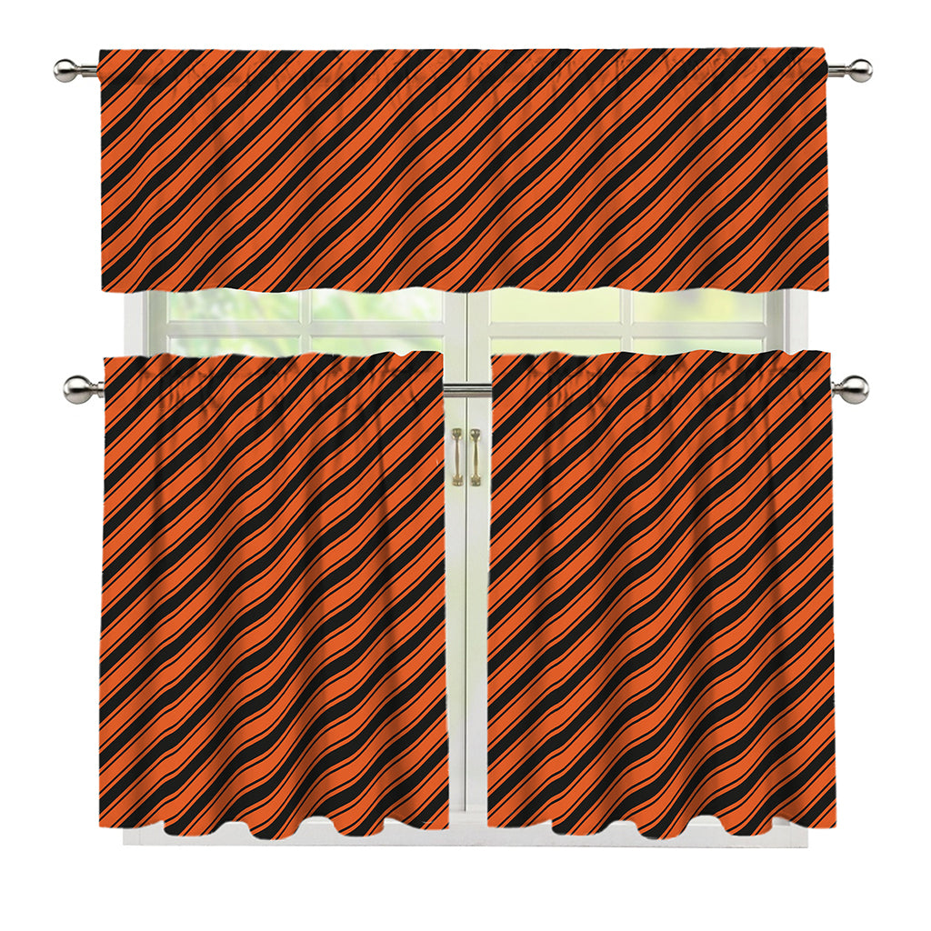 Orange And Black Halloween Pattern Print 3 Piece Kitchen Curtains