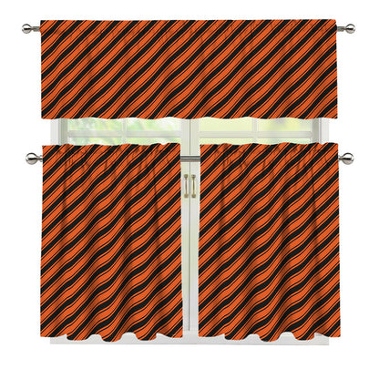 Orange And Black Halloween Pattern Print 3 Piece Kitchen Curtains
